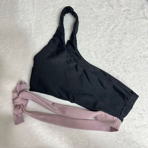 Lovers & Friends Black Retro Swim Top XS One Shoulder - Picture 3 of 5
